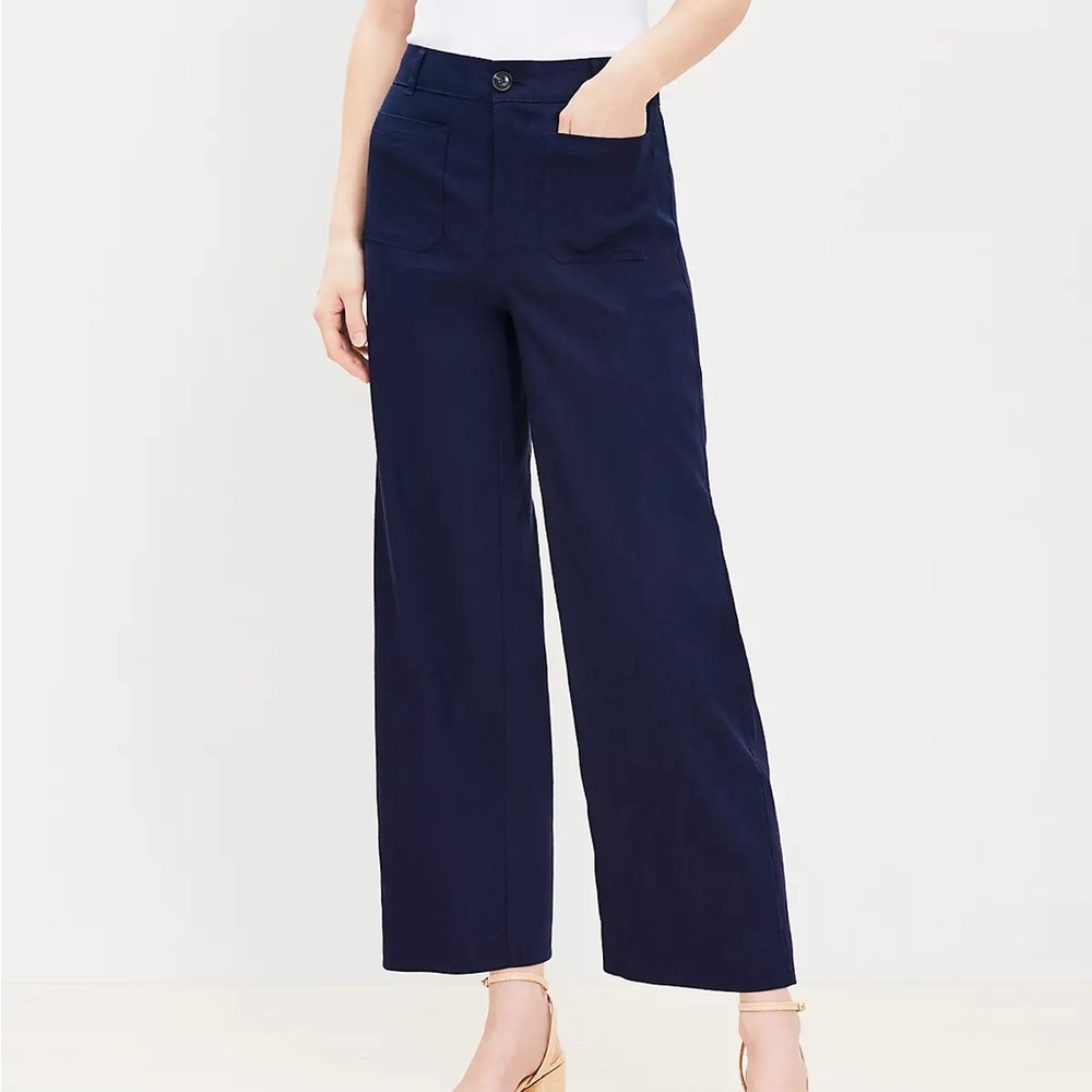 Ann Taylor Palmer Wide Leg Linen Blend Pants - Navy